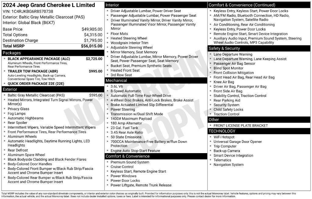 Used 2024 Jeep Grand Cherokee L Limited w/ Black Appearance Package AWD/4WD image 7