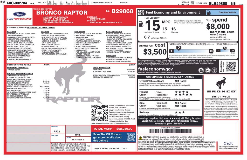 Certified 2025 Ford Bronco Raptor w/ Interior Carbon Fiber Pack AWD/4WD image 43