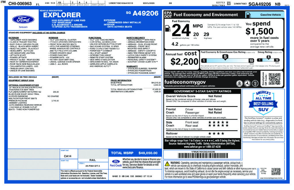 Certified 2025 Ford Explorer ST-Line w/ Premium Package RWD image 42
