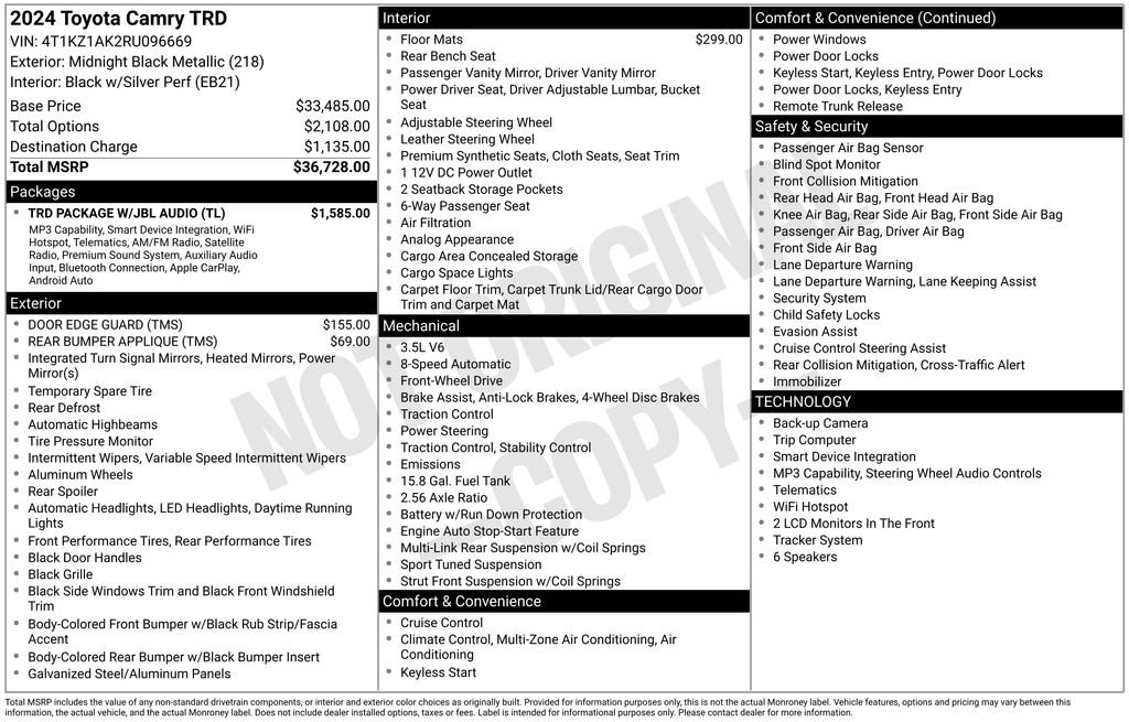 Used 2024 Toyota Camry TRD w/ TRD Package w/JBL Audio FWD image 3