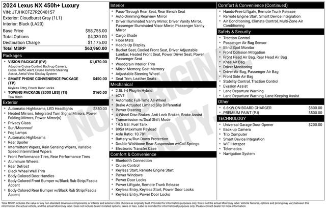 Used 2024 Lexus NX 450h+ AWD w/ Vision Package image 10