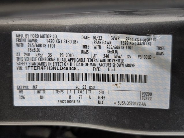 Certified 2022 Ford Ranger Lariat w/ Equipment Group 501A High AWD/4WD image 9