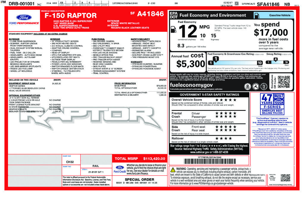 Certified 2025 Ford F150 Raptor w/ Equipment Group 803A Raptor R AWD/4WD image 37