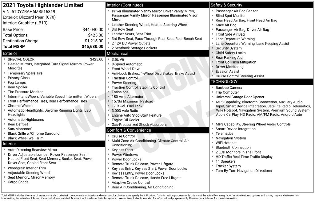Used 2021 Toyota Highlander Limited FWD image 27