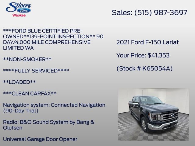 Certified 2021 Ford F150 Lariat w/ Equipment Group 502A High image 24