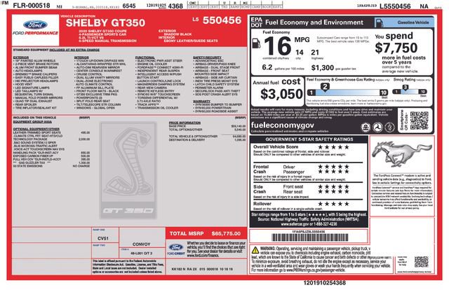 Certified 2020 Ford Mustang Shelby GT350 w/ Technology Package RWD image 36