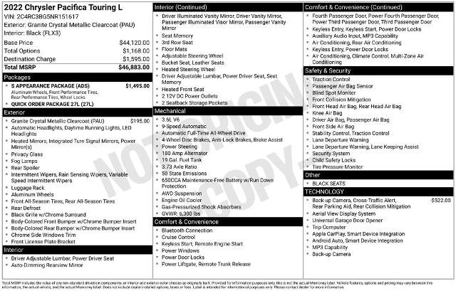 Used 2022 Chrysler Pacifica Touring-L w/ S Appearance Package AWD/4WD image 24