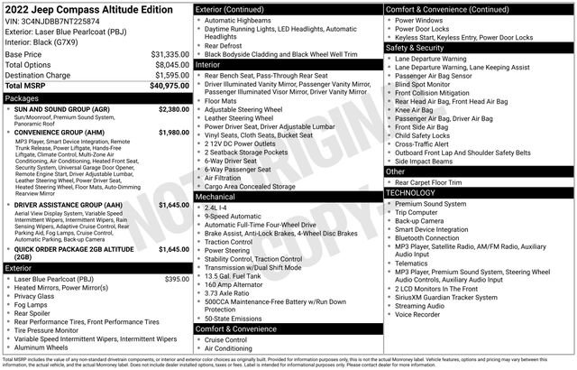 Used 2022 Jeep Compass Latitude w/ Sun and Sound Group AWD/4WD image 37