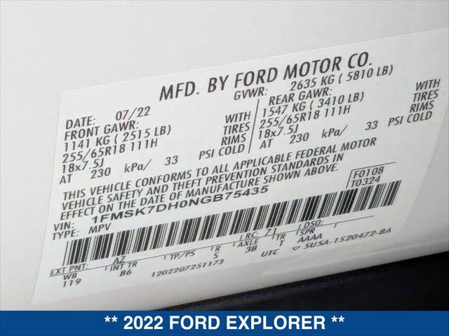 Certified 2022 Ford Explorer XLT RWD image 24