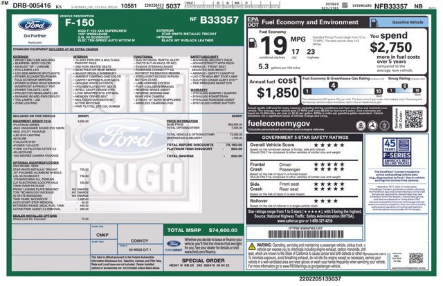 Certified 2022 Ford F150 Platinum w/ Equipment Group 701A High AWD/4WD image 2