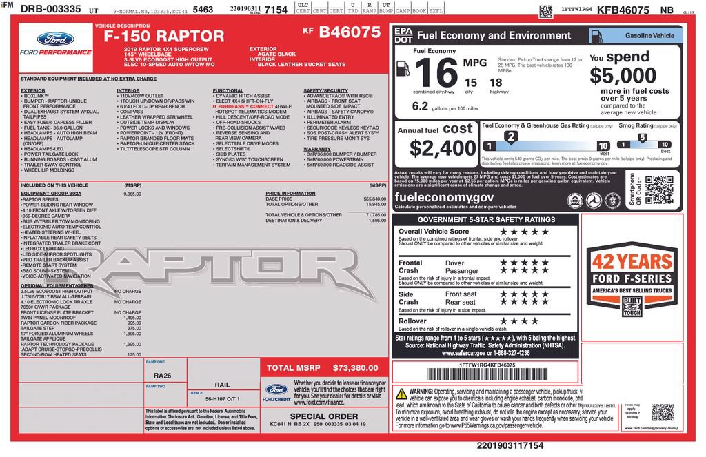 Certified 2019 Ford F150 Raptor w/ Equipment Group 802A Luxury AWD/4WD image 32