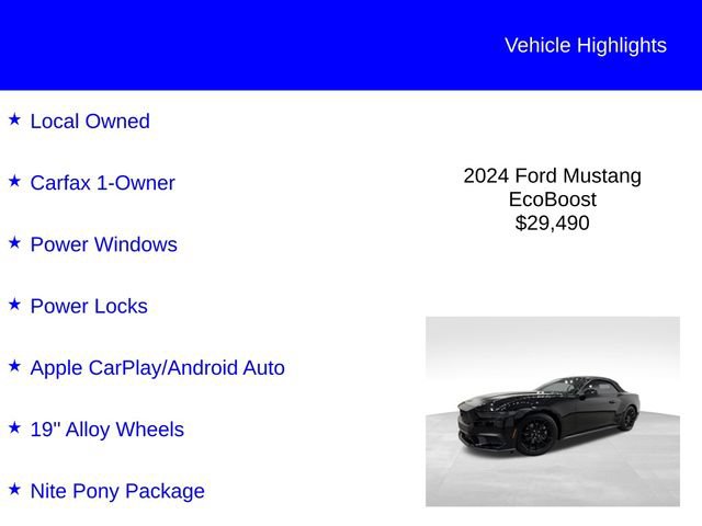 Certified 2024 Ford Mustang Convertible w/ Mustang Nite Pony Package RWD image 3