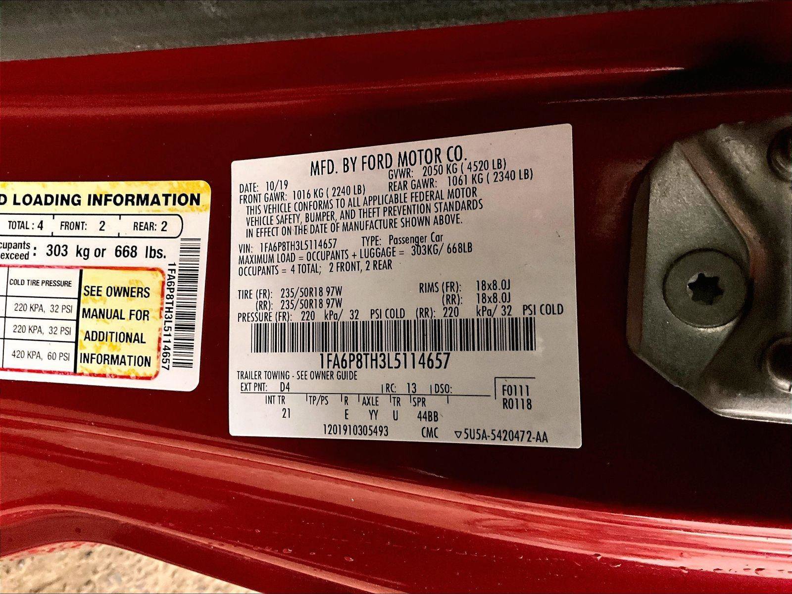 Certified 2020 Ford Mustang Coupe w/ Equipment Group 101A RWD image 32