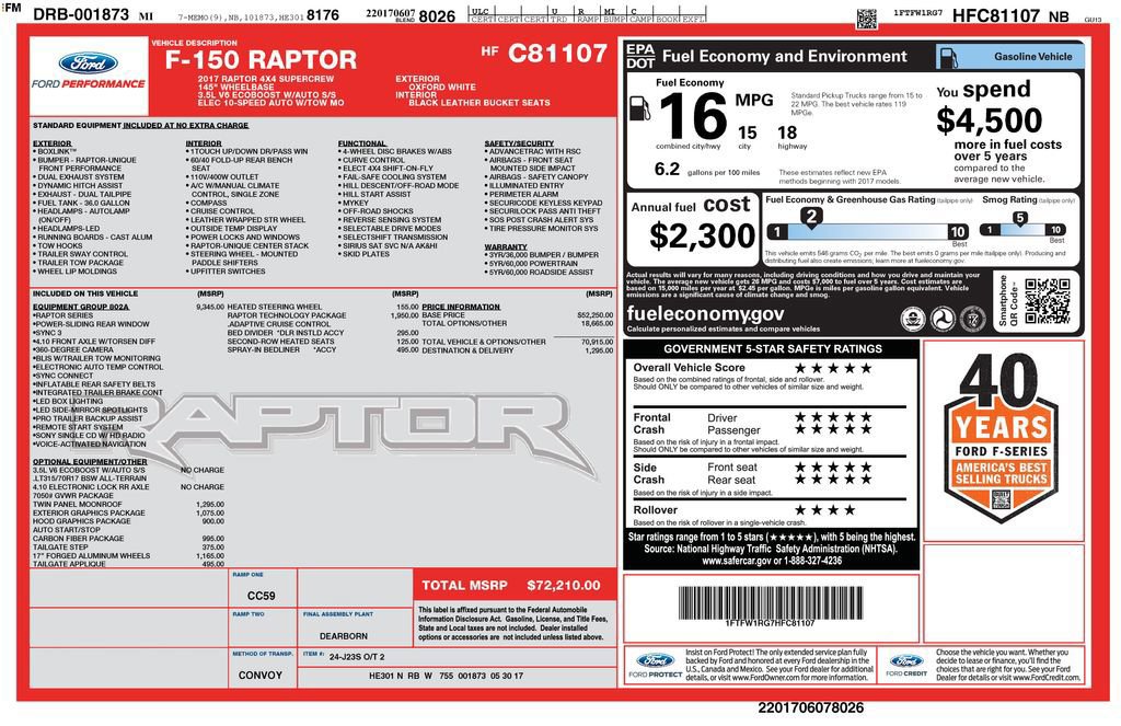 Certified 2017 Ford F150 Raptor w/ Equipment Group 802A Luxury image 10