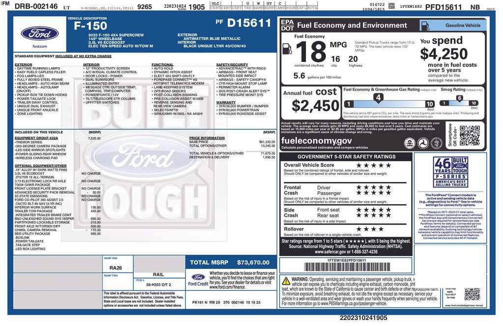 Certified 2023 Ford F150 Tremor w/ Equipment Group 402A High AWD/4WD image 3