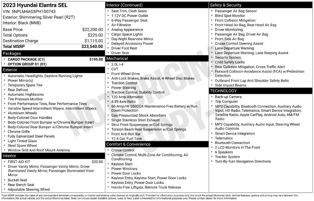 Used 2023 Hyundai Elantra SEL w/ Cargo Package FWD image 32