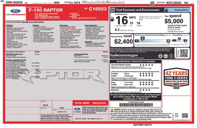 Certified 2019 Ford F150 Raptor w/ Equipment Group 801A Mid AWD/4WD image 24