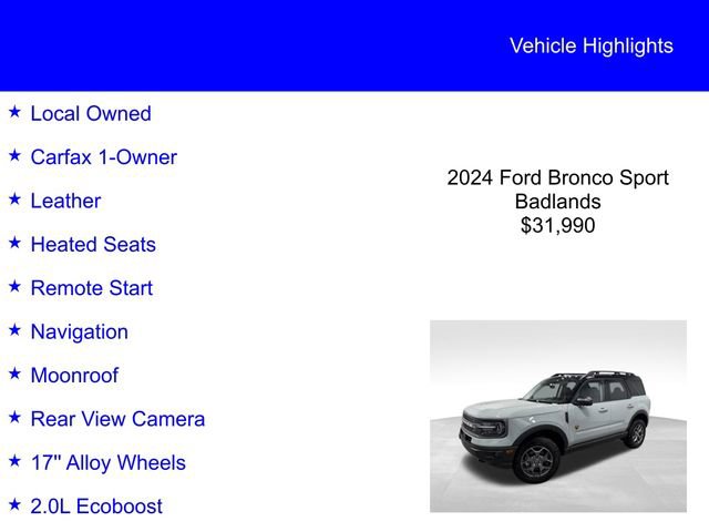 Certified 2024 Ford Bronco Sport Badlands w/ Premium Package image 2