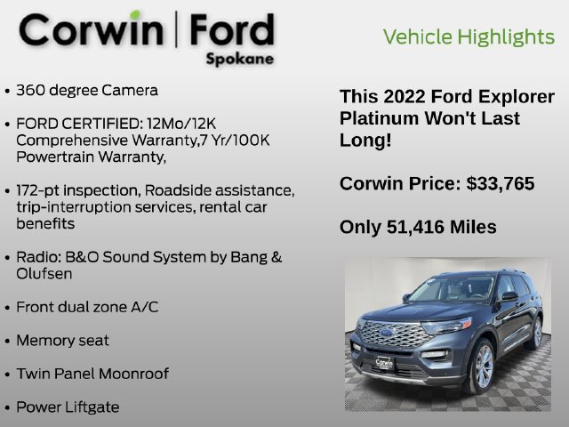 Certified 2022 Ford Explorer Platinum w/ Equipment Group 601A AWD/4WD image 7