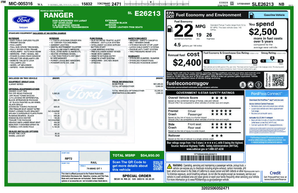 Certified 2025 Ford Ranger Lariat w/ FX4 Off-Road Package AWD/4WD image 14