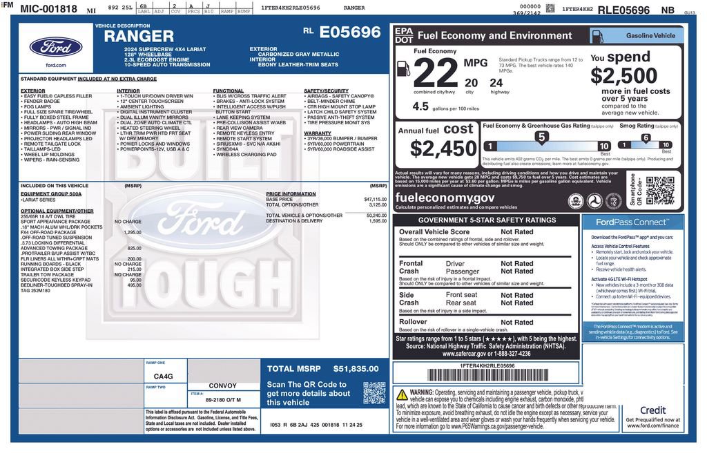 Certified 2024 Ford Ranger Lariat w/ FX4 Off-Road Package AWD/4WD image 11
