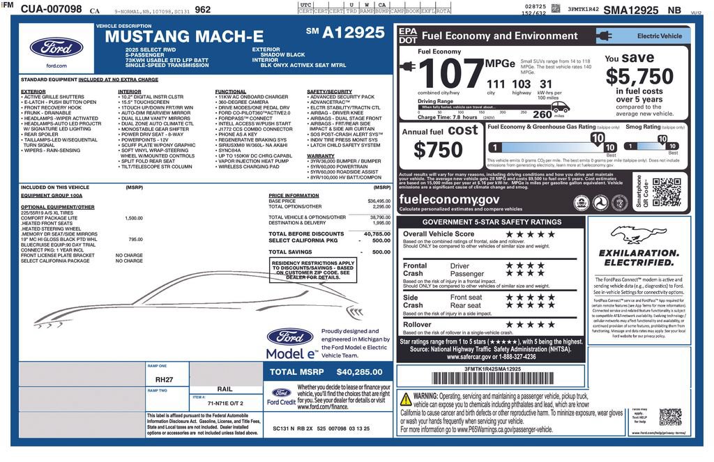 Certified 2025 Ford Mustang Mach-E Select w/ Comfort Package Lite RWD image 3