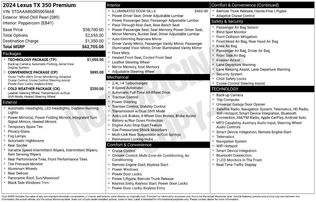 Used 2024 Lexus TX 350 AWD w/ Technology Package image 53