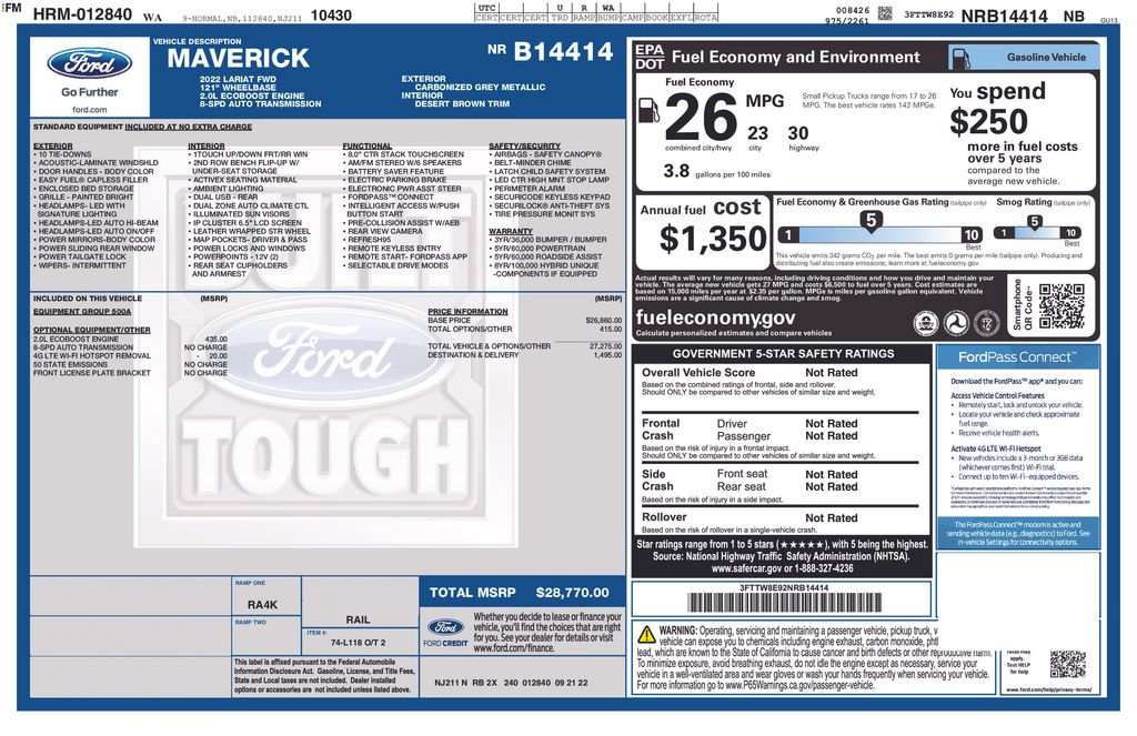 Certified 2022 Ford Maverick Lariat FWD image 13