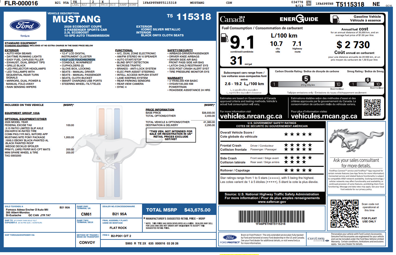 Certified 2026 Ford Mustang Coupe w/ Mustang Nite Pony Package RWD image 19