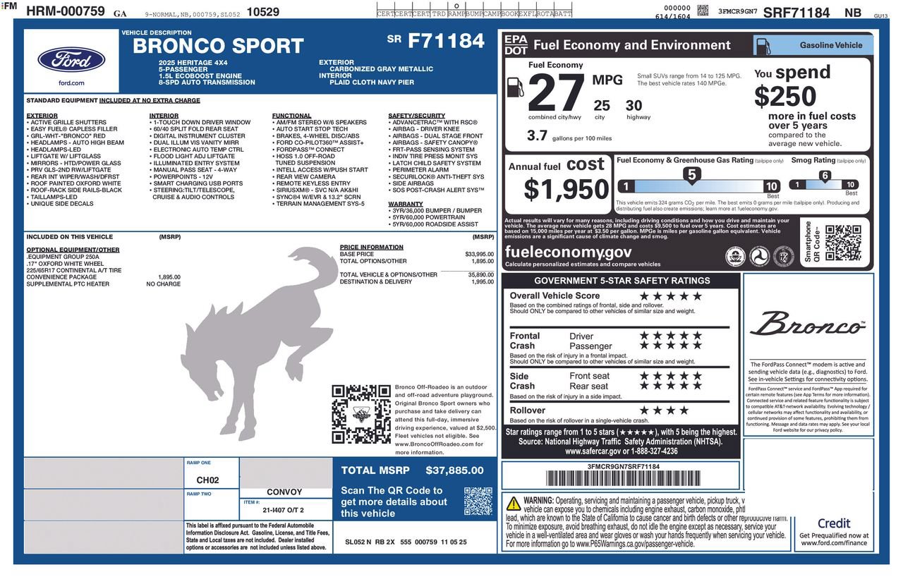 Certified 2025 Ford Bronco Sport Heritage w/ Convenience Package AWD/4WD image 35