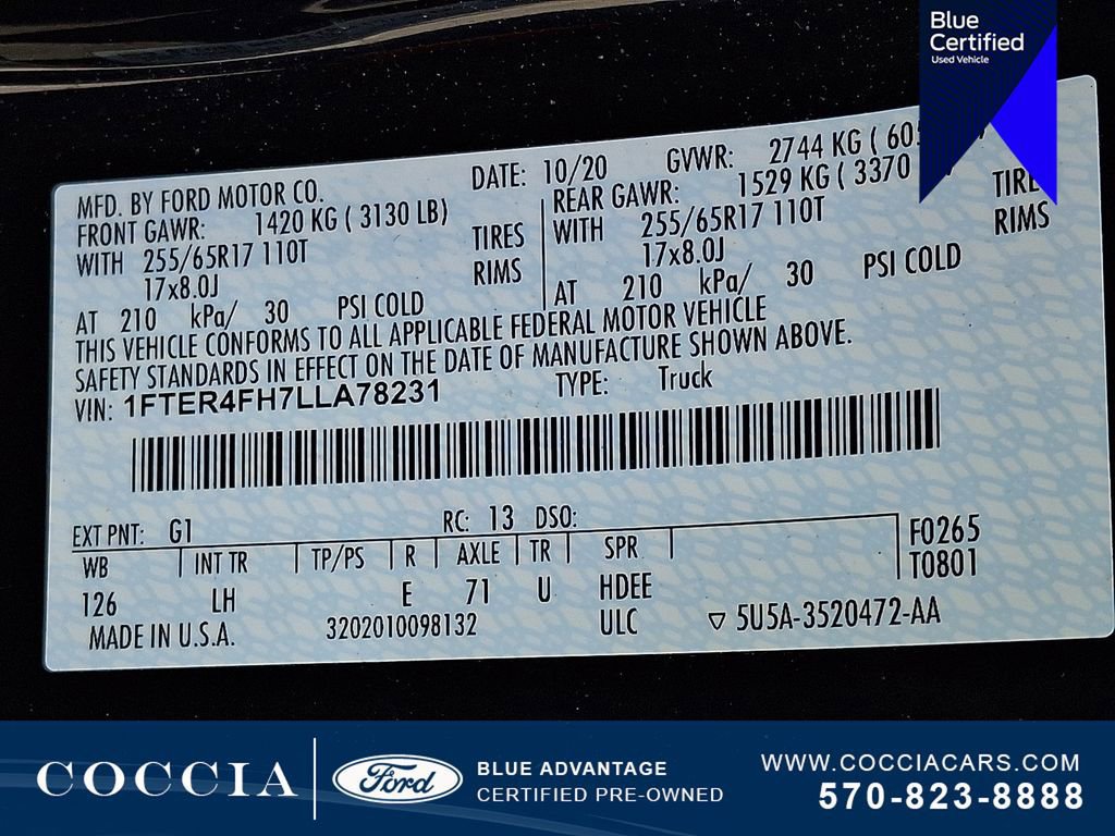 Certified 2020 Ford Ranger XL w/ Equipment Group 101A Mid image 28