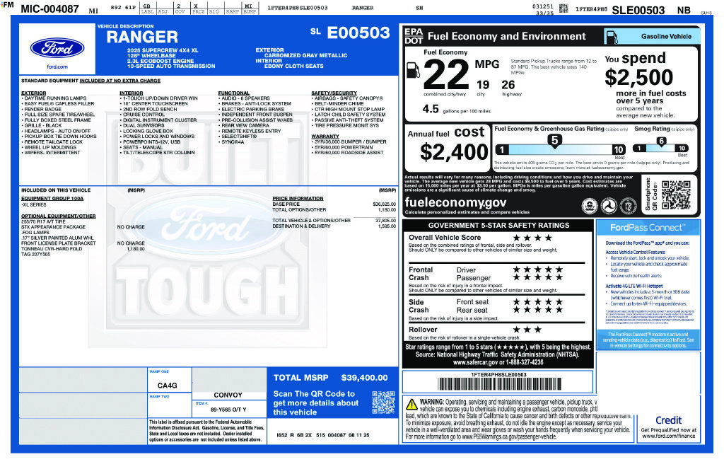 Certified 2025 Ford Ranger XL AWD/4WD image 13