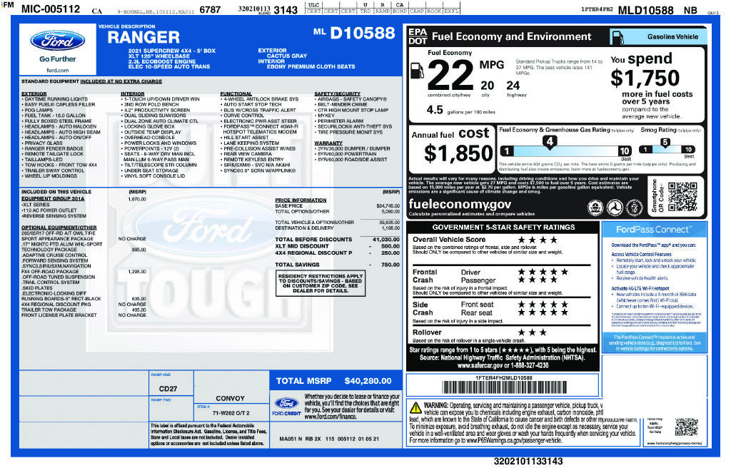 Certified 2021 Ford Ranger XLT w/ Equipment Group 301A Mid AWD/4WD image 3
