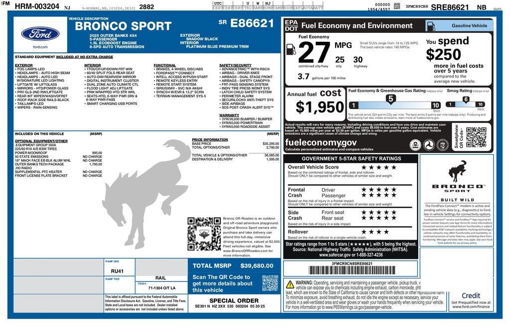 Certified 2025 Ford Bronco Sport Outer Banks w/ Outer Banks Tech Package+ AWD/4WD image 43