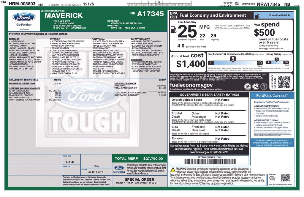 Certified 2022 Ford Maverick XLT w/ Equipment Group 300A Standard AWD/4WD image 4