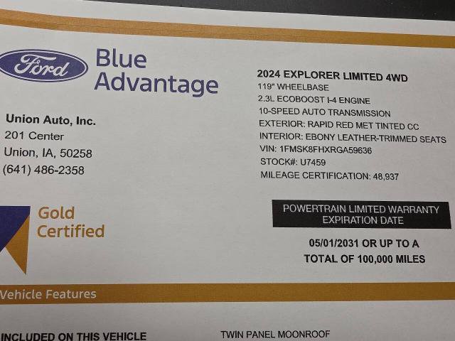 Certified 2024 Ford Explorer Limited w/ Limited Technology Package AWD/4WD image 30