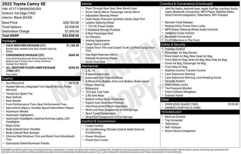 Used 2022 Toyota Camry SE w/ Cold Weather Package image 2