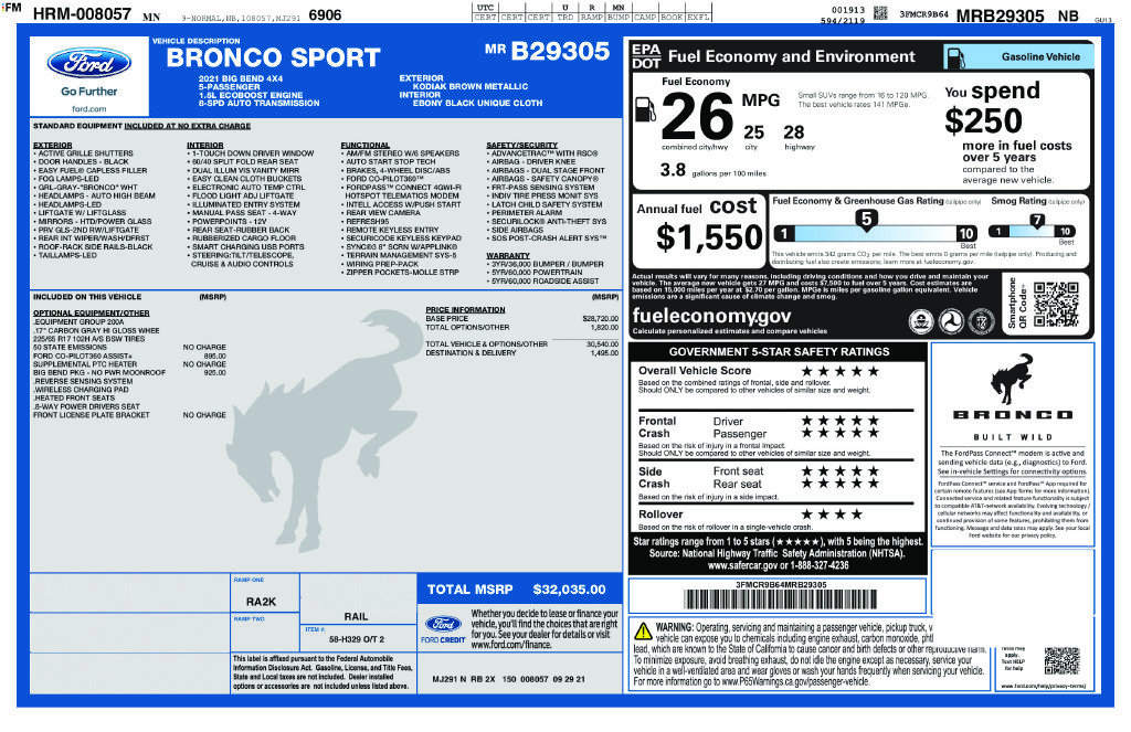 Certified 2021 Ford Bronco Sport Big Bend w/ Big Bend Package (96B) AWD/4WD image 5
