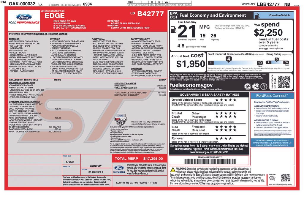 Certified 2020 Ford Edge ST w/ Cold Weather Package AWD/4WD image 38