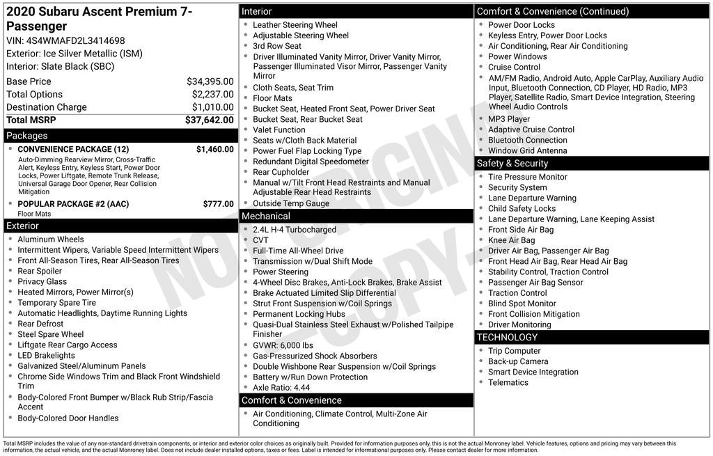 Used 2020 Subaru Ascent Premium w/ Convenience Package image 35