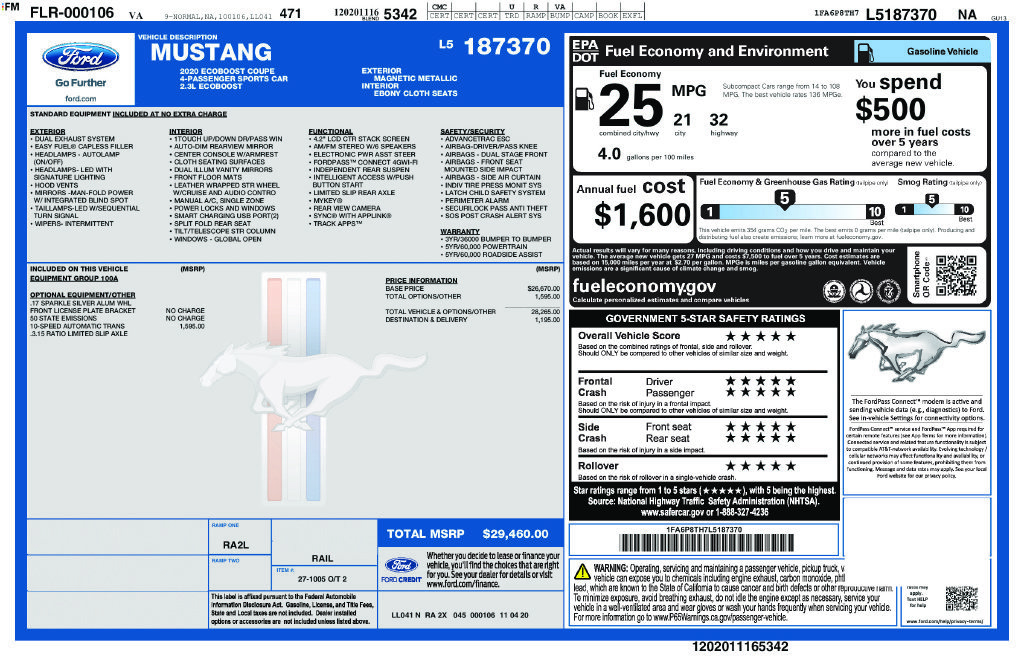 Certified 2020 Ford Mustang Coupe RWD image 8