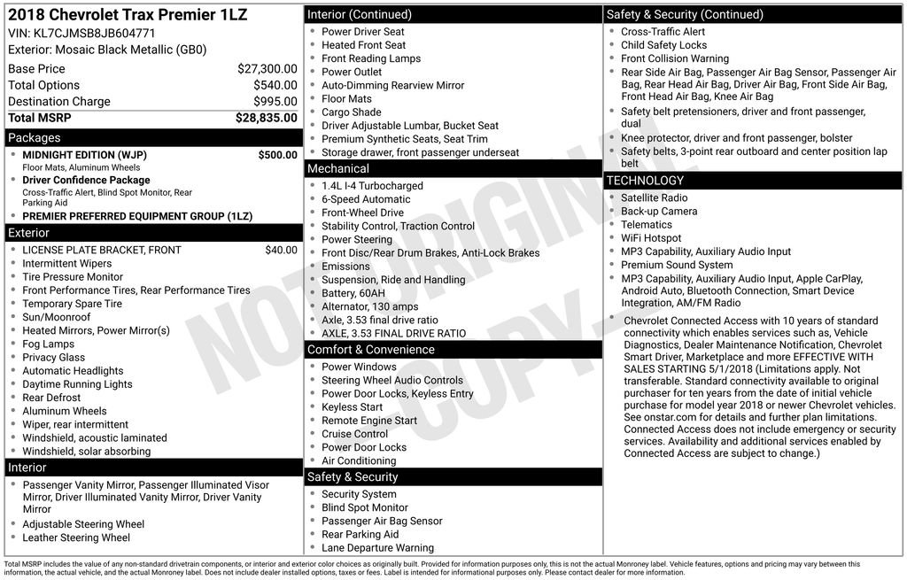 Used 2018 Chevrolet Trax Premier w/ Midnight Edition FWD image 3