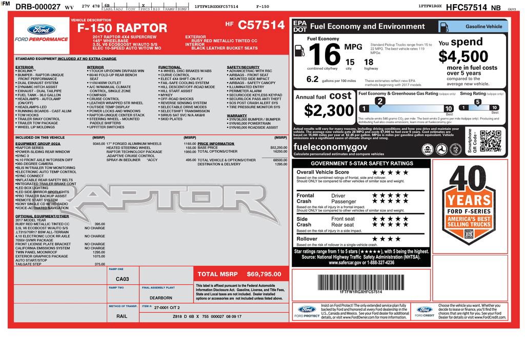 Certified 2017 Ford F150 Raptor w/ Equipment Group 802A Luxury AWD/4WD image 27