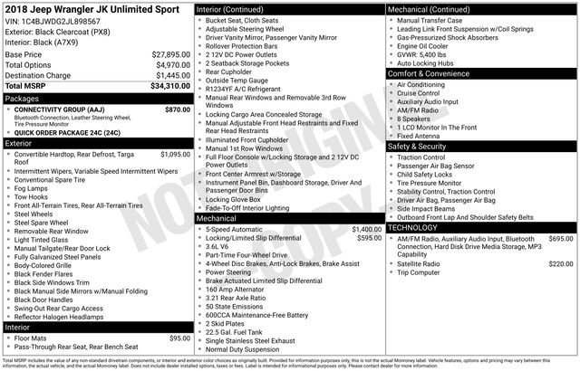 Used 2018 Jeep Wrangler Unlimited Sport w/ Connectivity Group AWD/4WD image 14