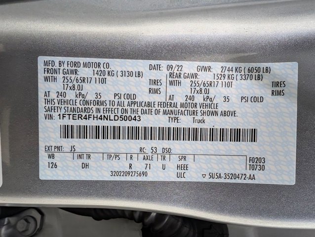 Certified 2022 Ford Ranger Lariat w/ Equipment Group 501A High image 9