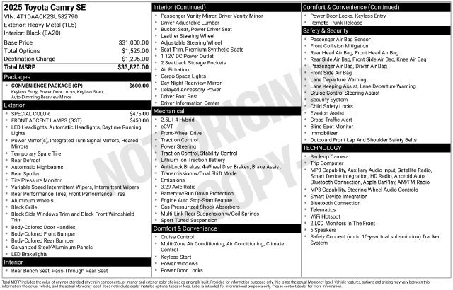 Used 2025 Toyota Camry SE w/ Convenience Package FWD image 4