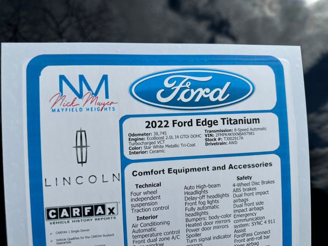 Certified 2022 Ford Edge Titanium AWD/4WD image 36
