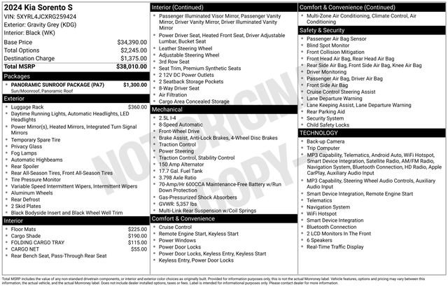 Used 2024 Kia Sorento S w/ Panoramic Sunroof Package FWD image 37