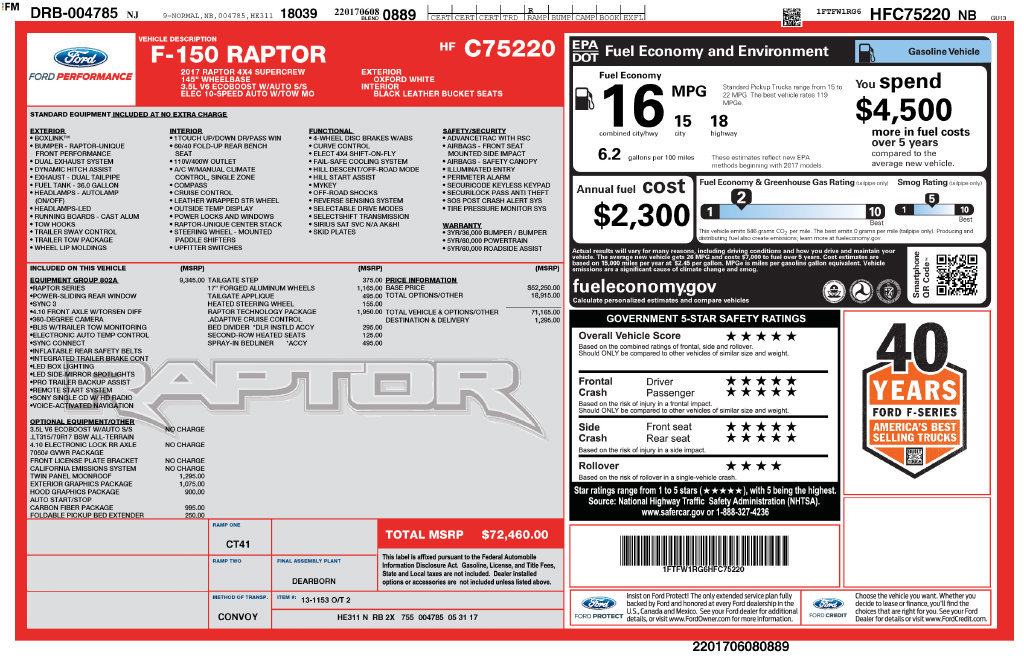 Certified 2017 Ford F150 Raptor w/ Equipment Group 802A Luxury AWD/4WD image 32