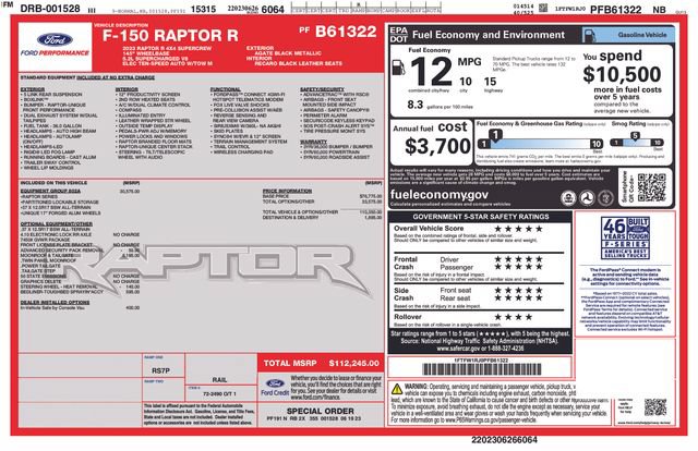 Certified 2023 Ford F150 Raptor w/ Equipment Group 802A Raptor R AWD/4WD image 36